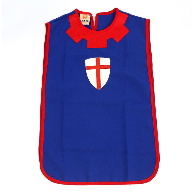 Children's medieval tabard in blue and red front view