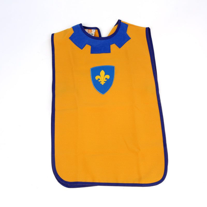 Children's medieval tabard in yellow and blue front view