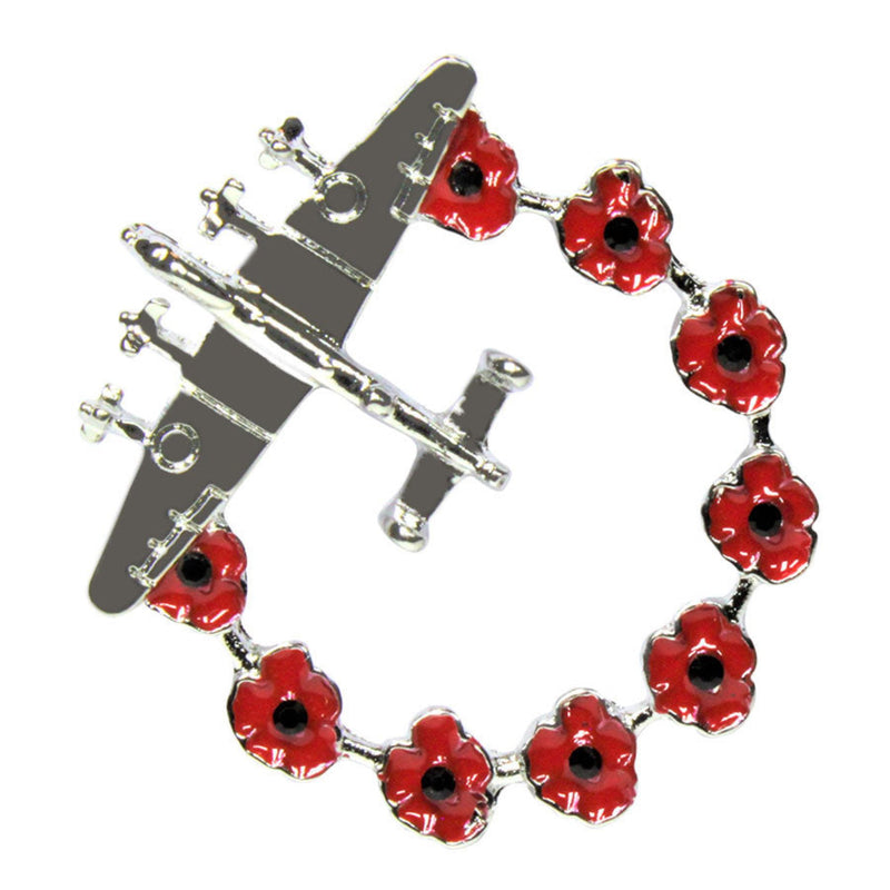 bomber on poppy wreath brooch