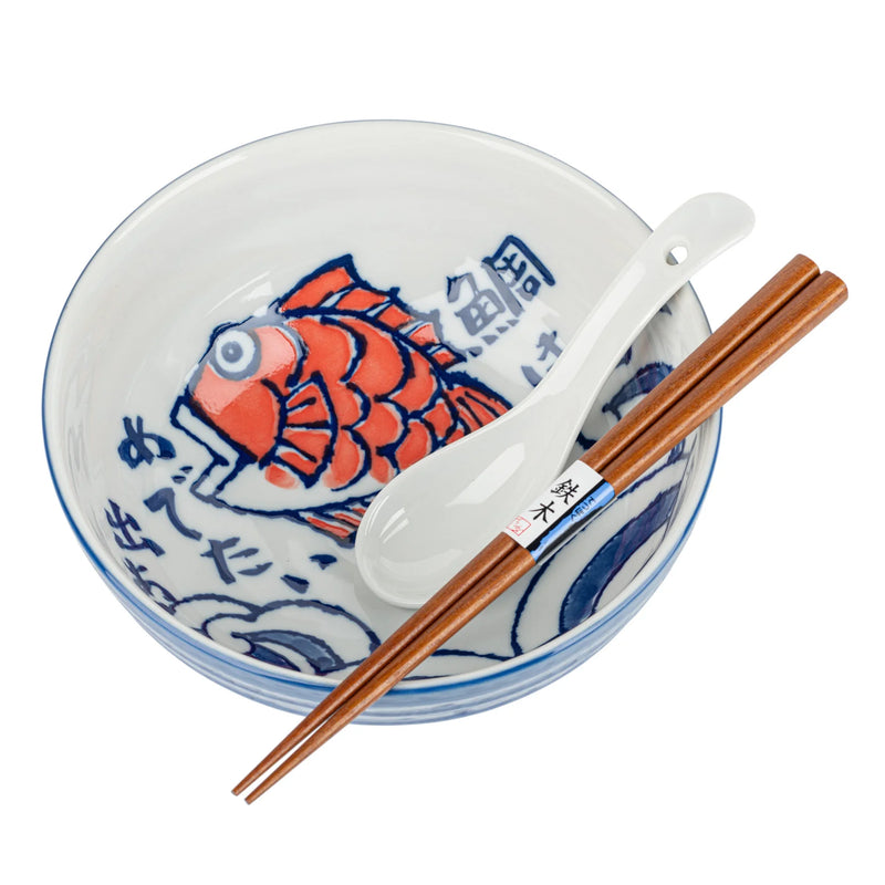 Red Fish Japanese Ramen Noodle Bowl Gift Set
