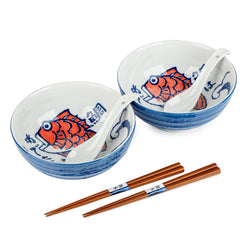 Red Fish Japanese Ramen Noodle Bowl Gift Set
