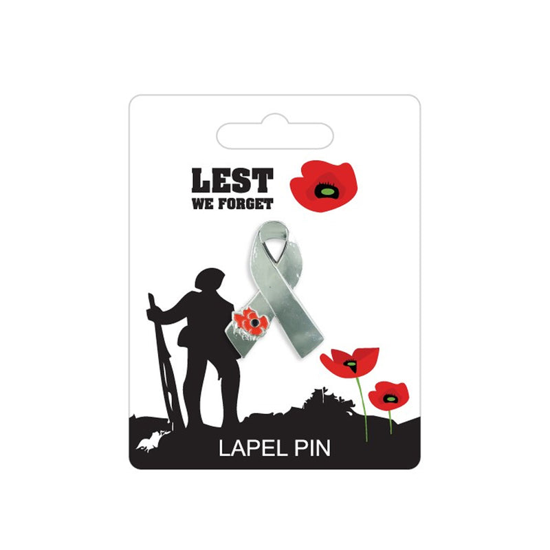 remembrance ribbon and poppy lapel pin