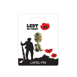 boots helmet and cross poppy lapel pin
