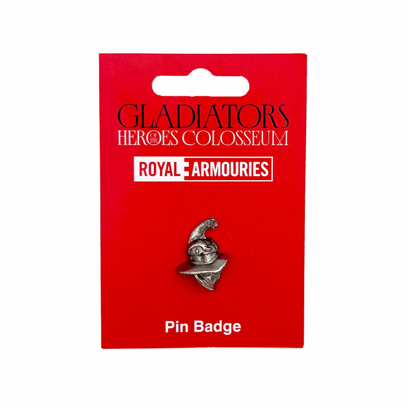 Pin badge on a red card with 'Royal Armouries' branding
