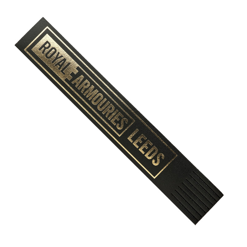 black royal armouries bookmark with gold lettering