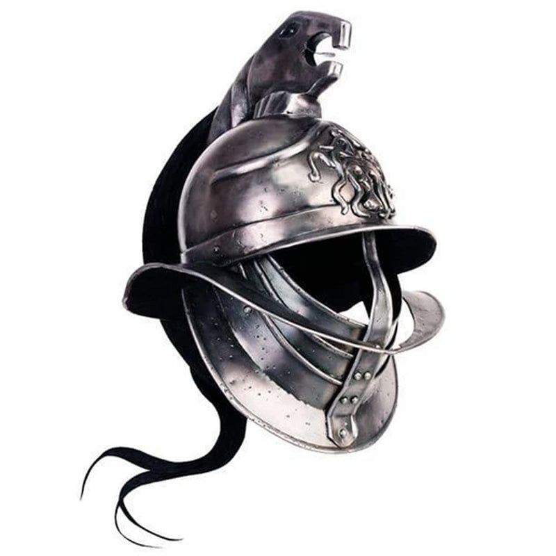 Metallic Spartacus helmet with decorative elements on a white background
