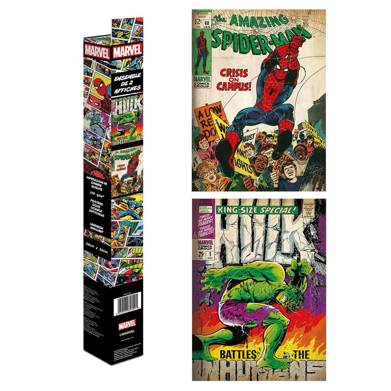 Spiderman and Hulk Comic Book Cover Poster Set - Marvel