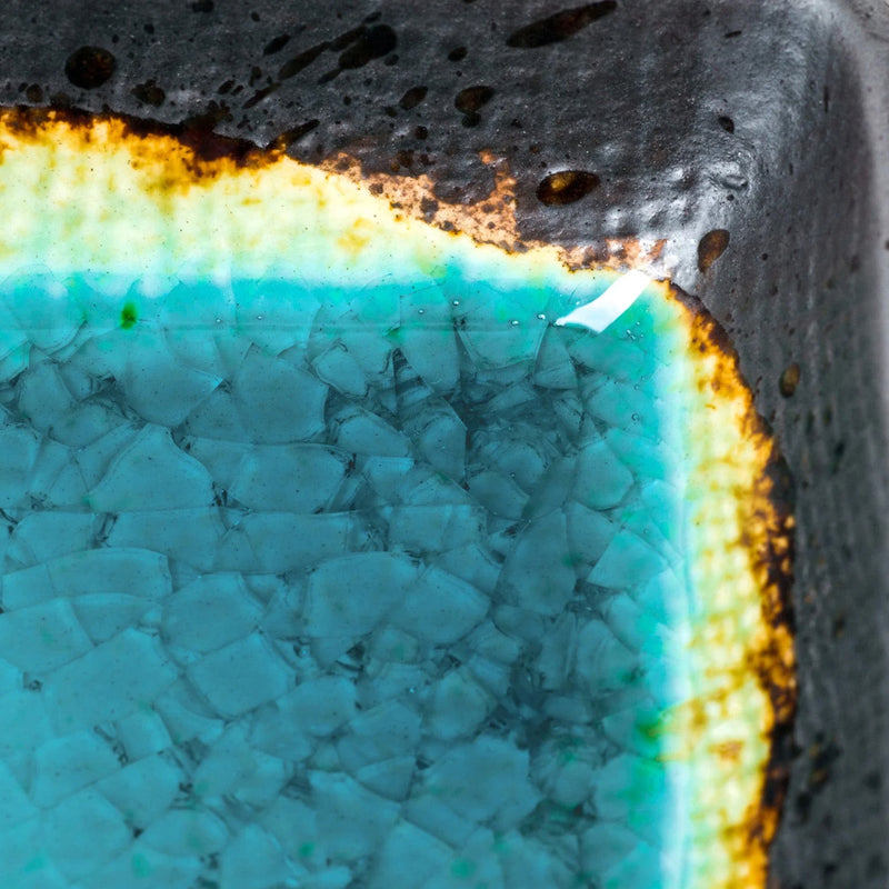 Square Turquoise Crackleglaze Japanese Sauce Dish
