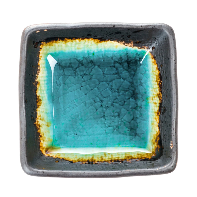 Square Turquoise Crackleglaze Japanese Sauce Dish