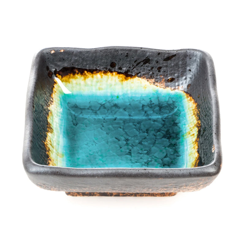 Square Turquoise Crackleglaze Japanese Sauce Dish