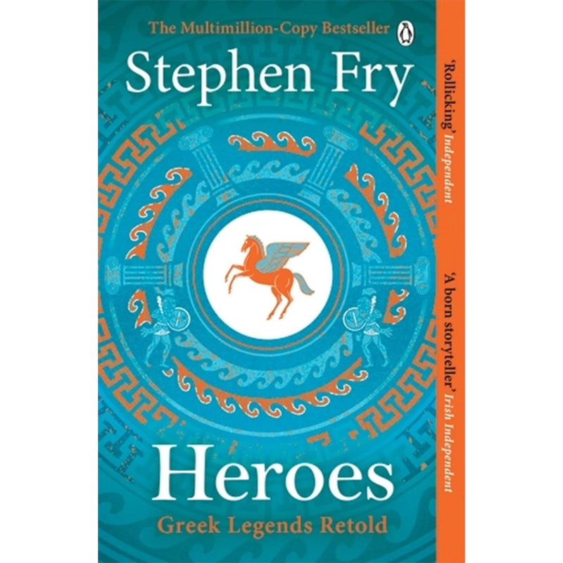 Book cover of 'Heroes' by Stephen Fry with decorative elements and a horse illustration.
