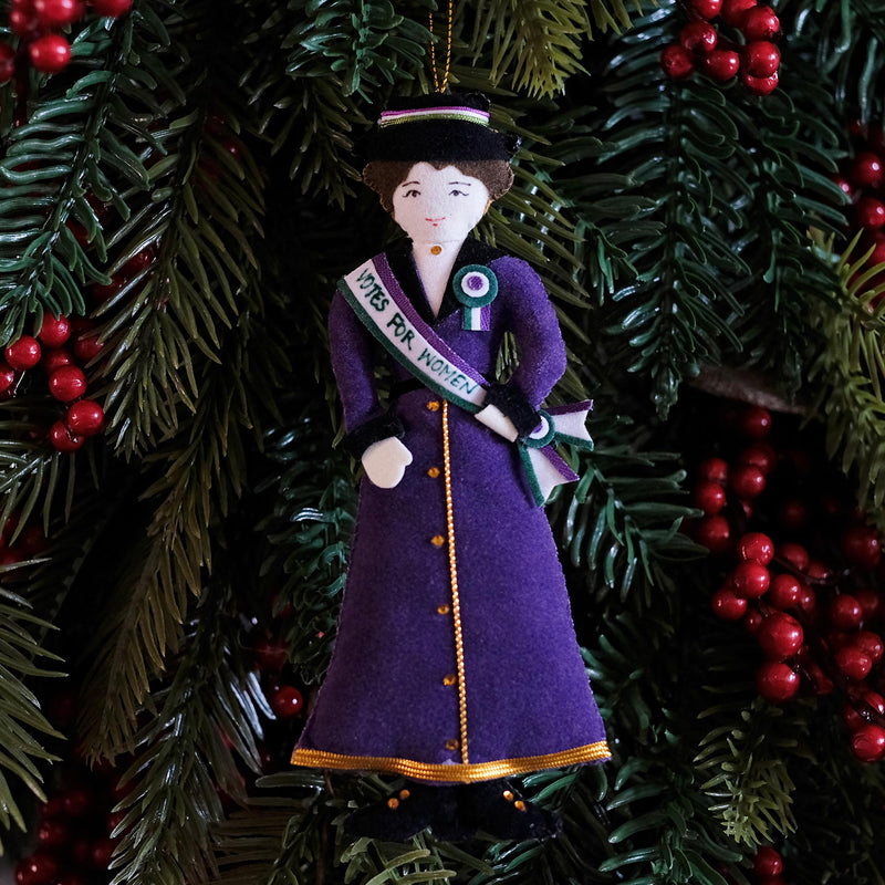 suffragette hanging decoration on christmas tree