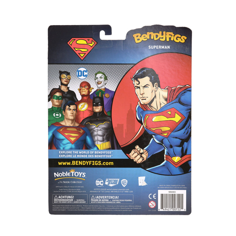 superman bendy fig back of packaging