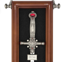 Sword of Godric Gryffindor full scale replica displayed on wooden plaque- hilt detail