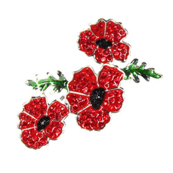 triple poppy brooch with rhinestones 