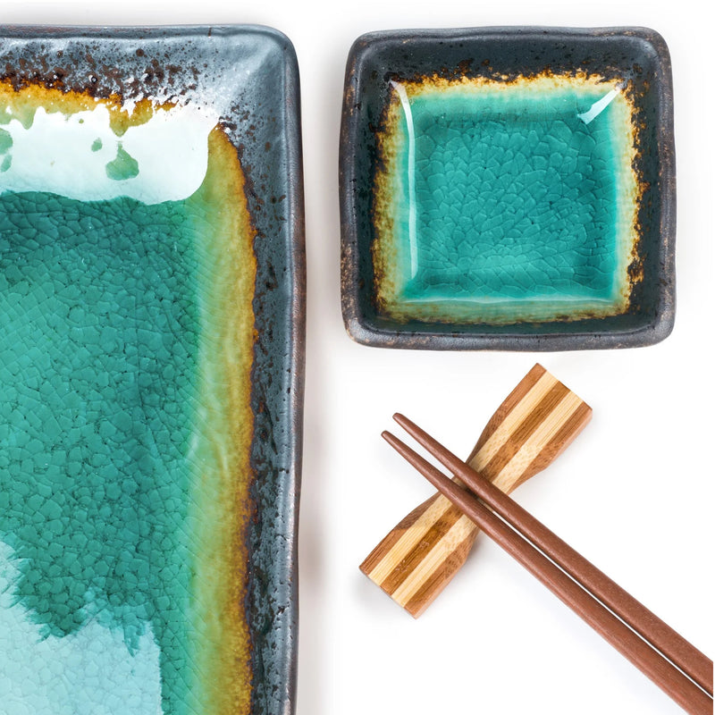 Turquoise Crackleglaze Oblong Plate Set