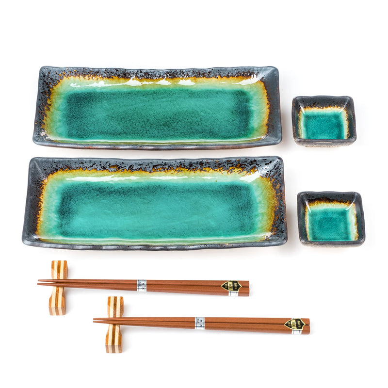 Turquoise Crackleglaze Oblong Plate Set