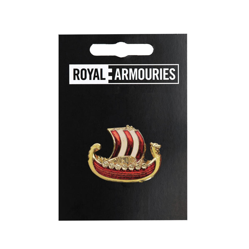 Viking Enamelled Ship pin Badge on royal armouries backing