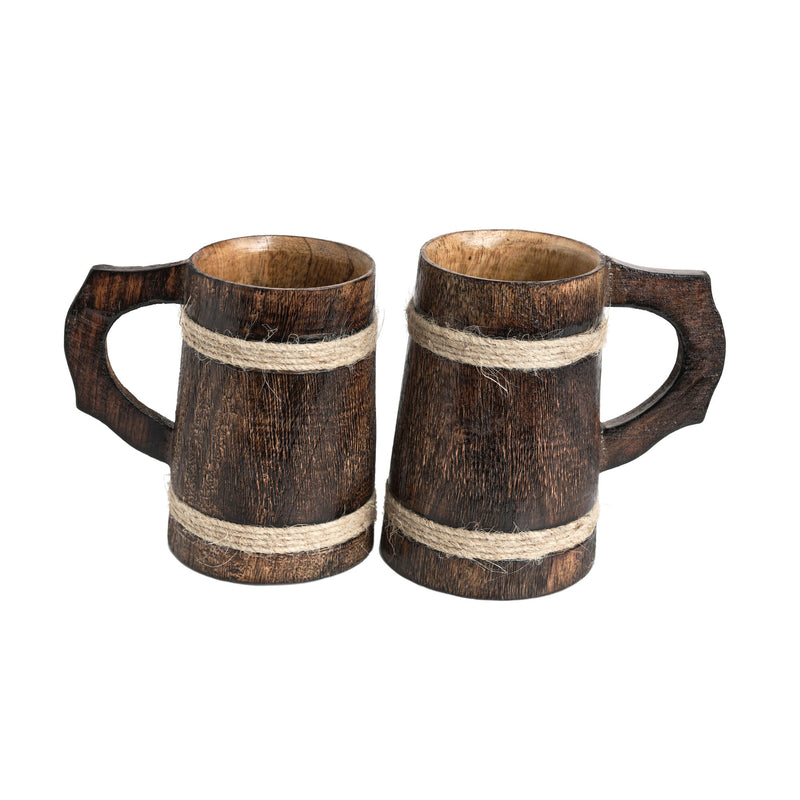 wooden historic style tankard pair