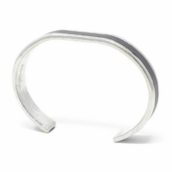 Straight End Bangle with Black Leather Inlay 10 mm