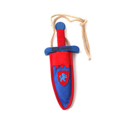 Wooden dagger with scabbard — blue and red sheathed