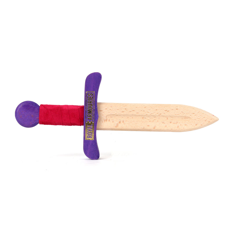 Wooden dagger pink and purple unsheathed logo side