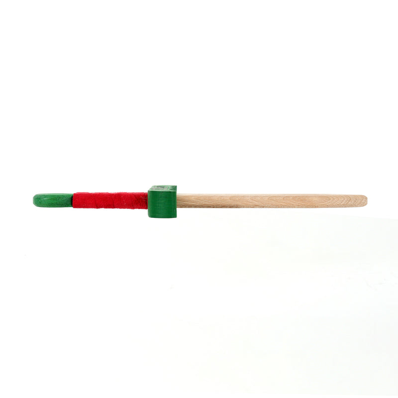 Wooden dagger Green and Red Handle unsheathed view of edge