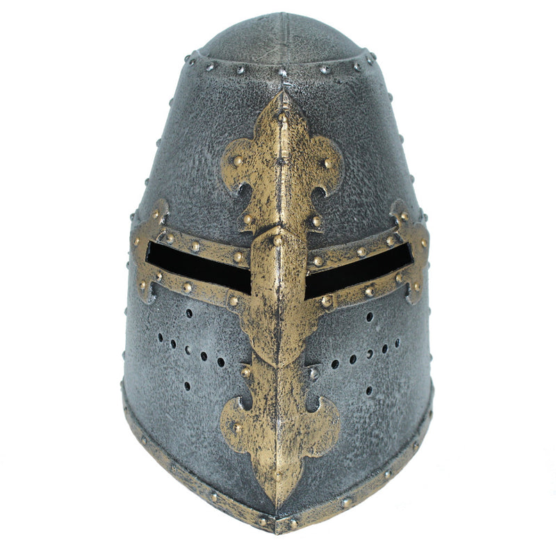children's great helm in silver and gold front view
