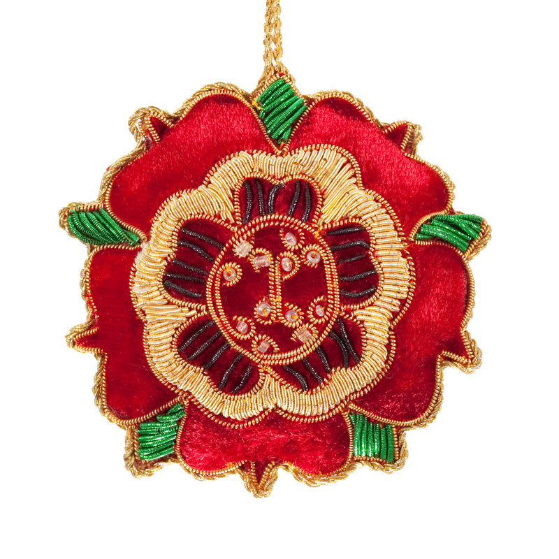 Red velvet Tudor Rose hanging decoration