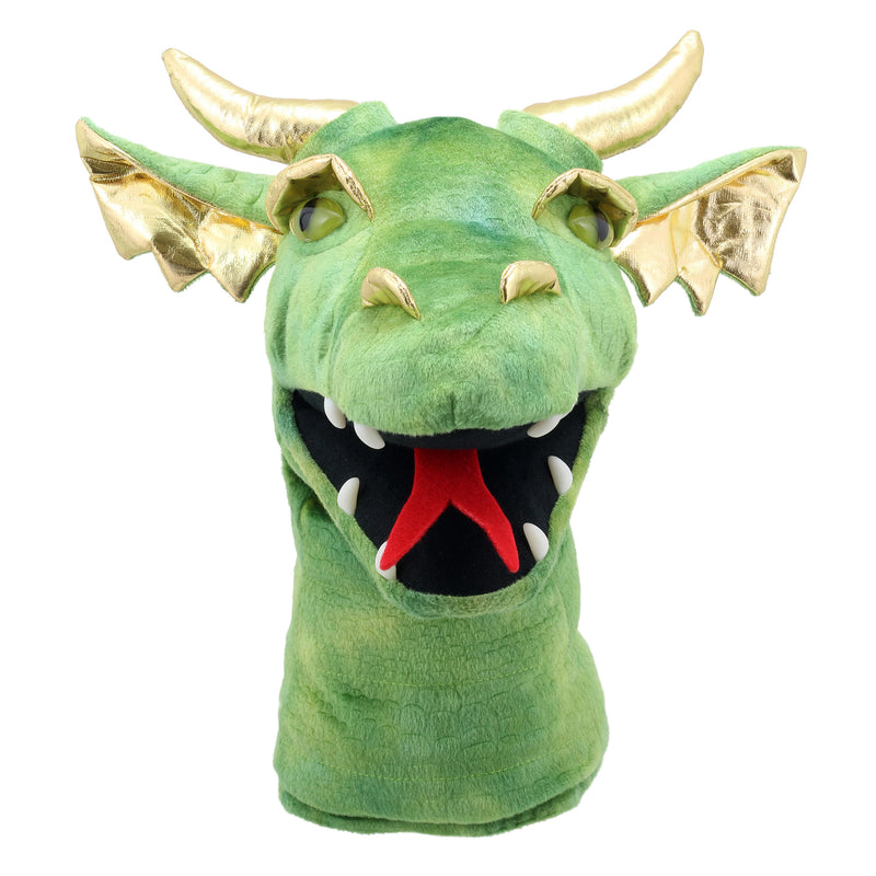 Large Green dragon hand puppet front view